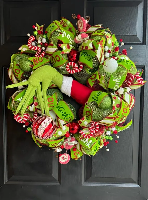 Dr. Seuss Grinch Christmas Wreath Wood Wall Decor Art Grinch portrait  Christmas wreath