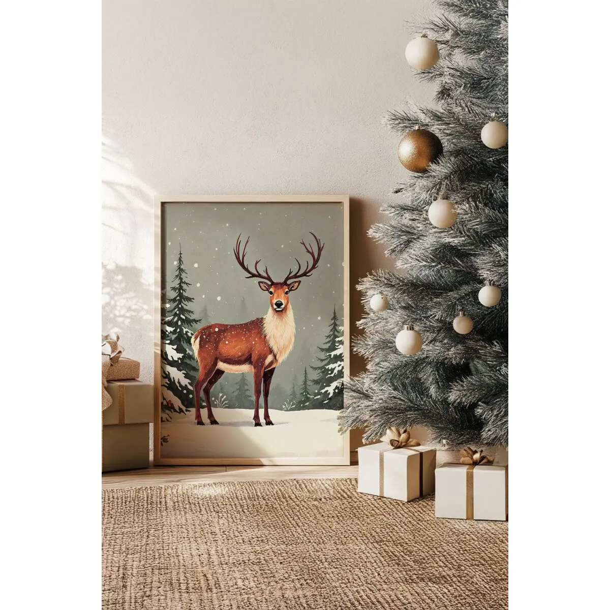 Elegant Christmas Framed Wall Art, Solid Wood - LuigeMööbel