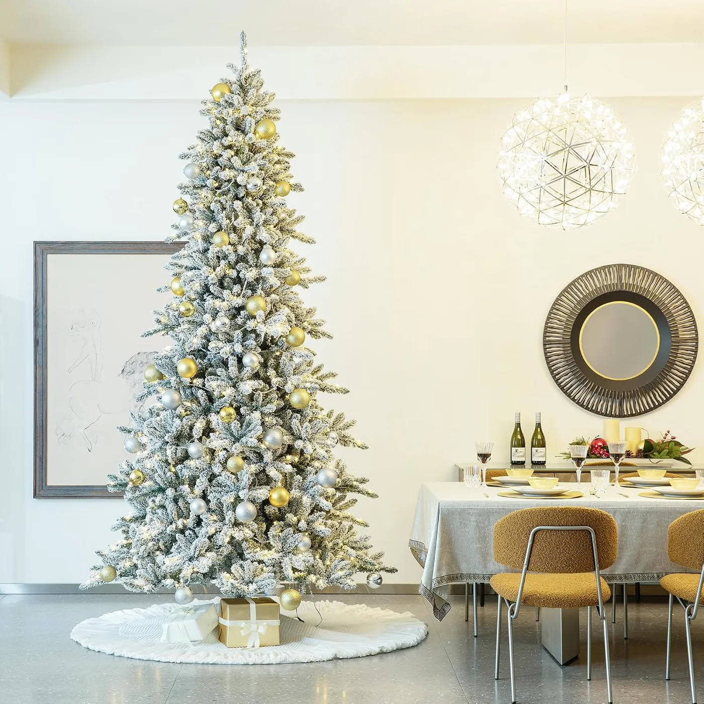 eUty 10FT Pre-Lit Flocked Christmas Tree Artificial Martinique | Ubuy