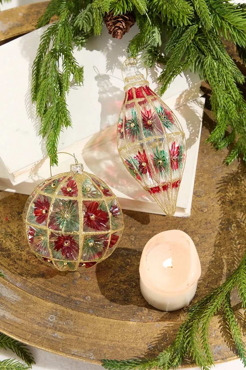 Faceted Vintage Ornament Multicolor 4'H Glass Set of 2