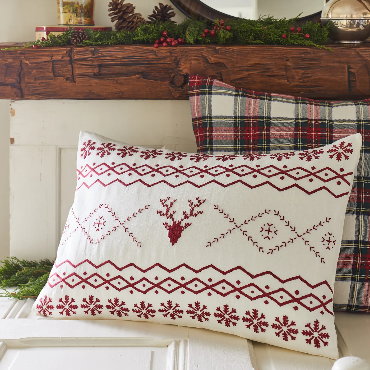 Fair Isle Red Embroidred Pillow