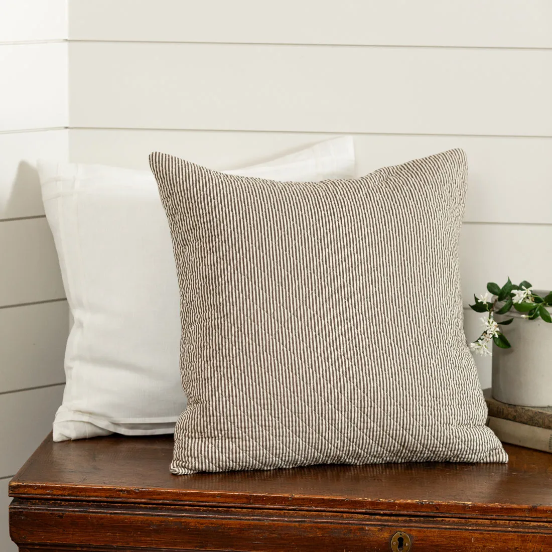 Farmhouse Brown Quilted Throw Pillow - Taylor Linens