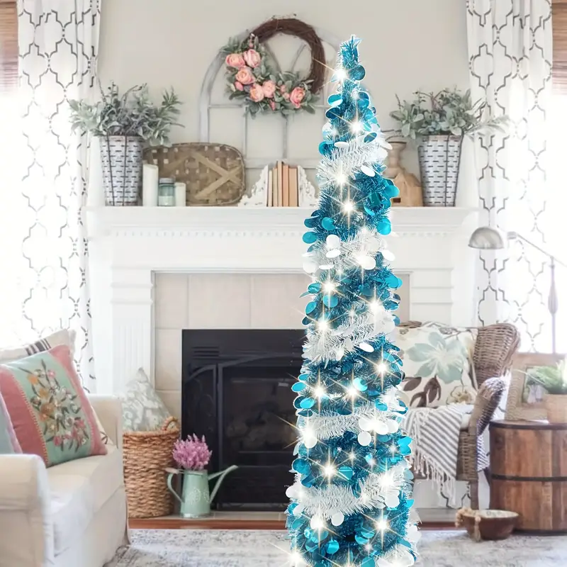 festive christmas tree decor blue tinsel 5ft - Temu United Arab Emirates