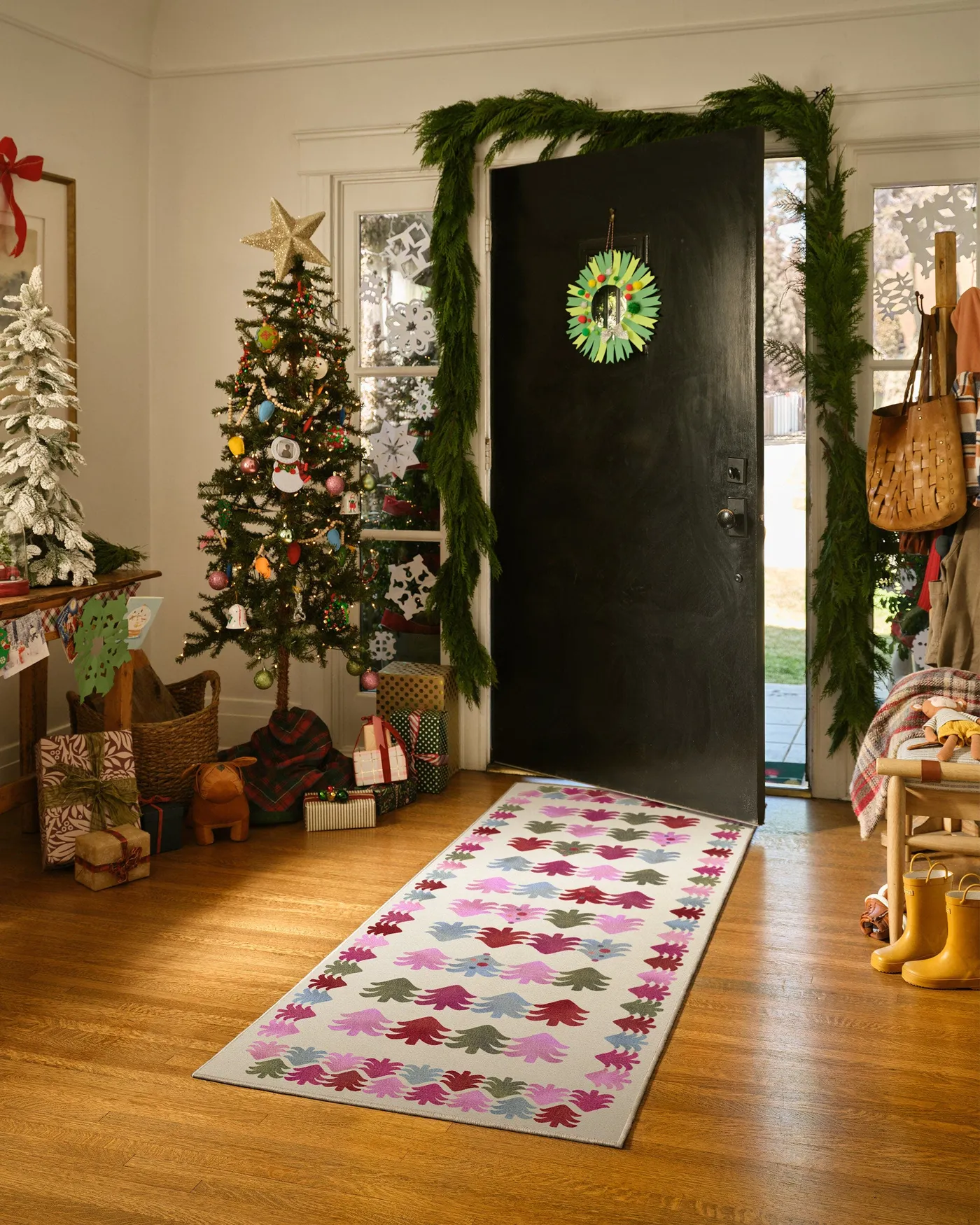 Festive Forest Pink Multicolor Flatwoven Rug | Ruggable US