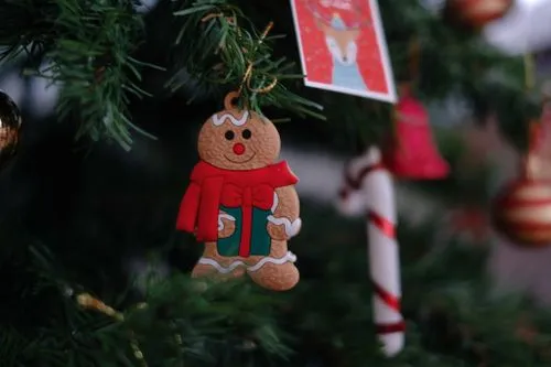 Festive Gingerbread Ornament with Bokeh Lights · Free Stock Photo