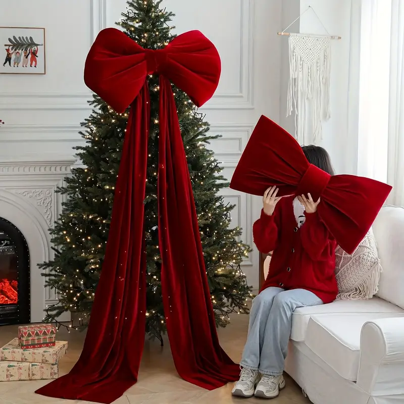 giant fluffy velvet christmas bow large elegant - Temu