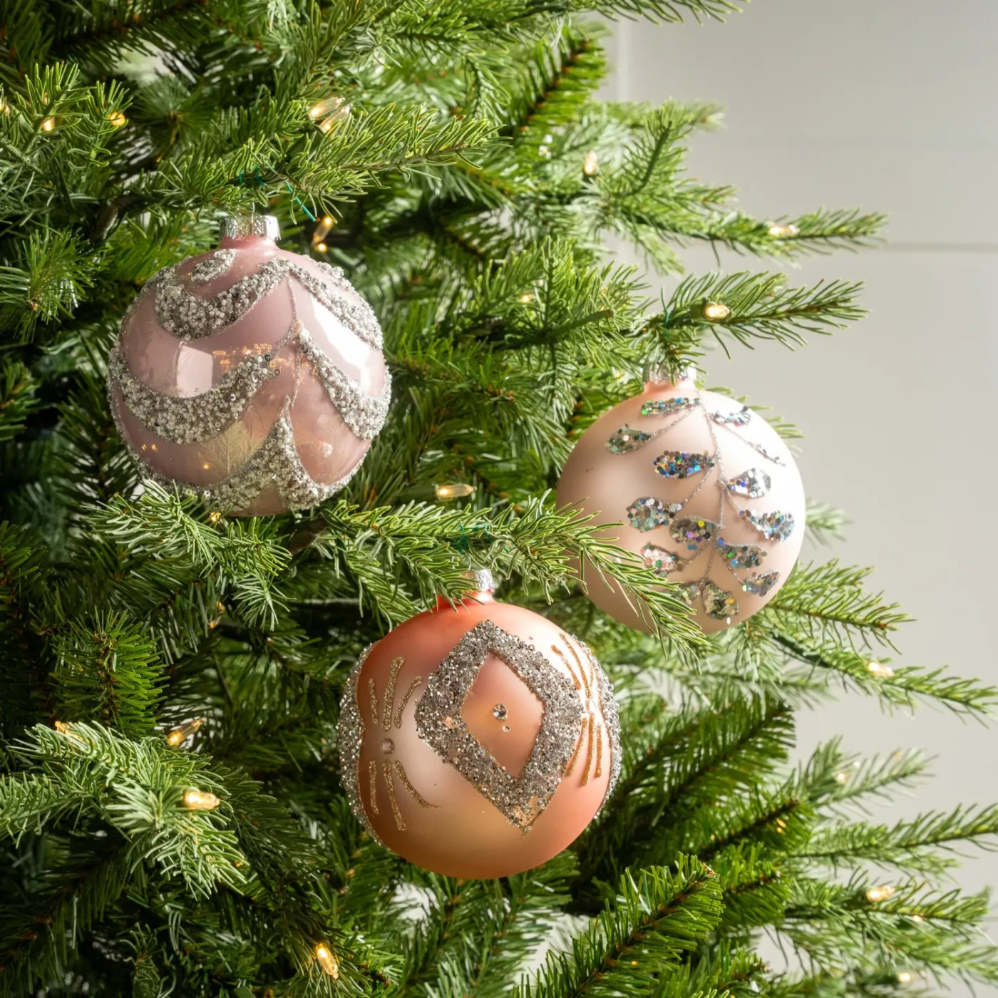Gift Happiness with 5' Blush Pink Jewel Ball Ornaments Assorted Set Of 9 -  Available Now at Christmas Decoration Shop.