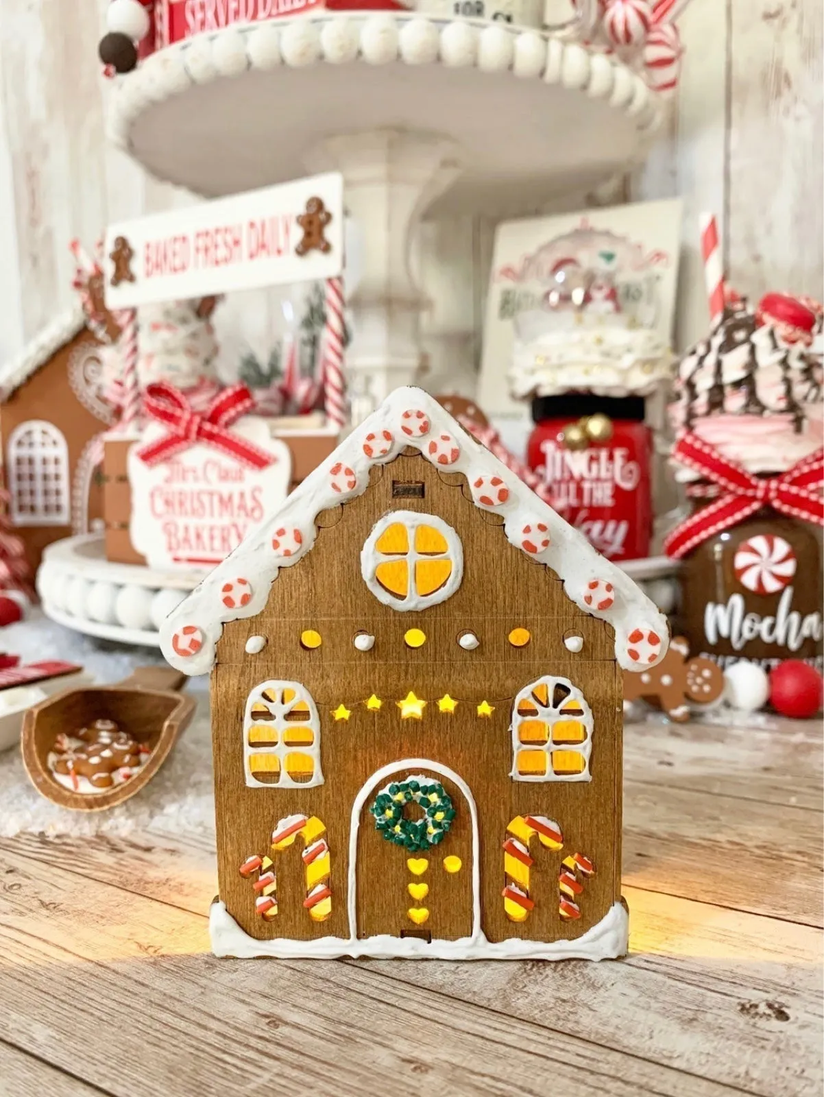 Gingerbread Wood Bead Scoop Tier Tray Decor