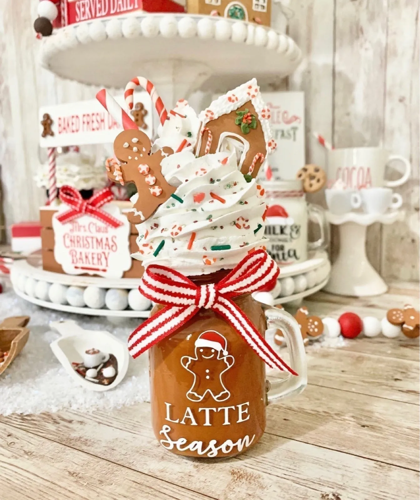 Gingerbread Wood Bead Scoop Tier Tray Decor