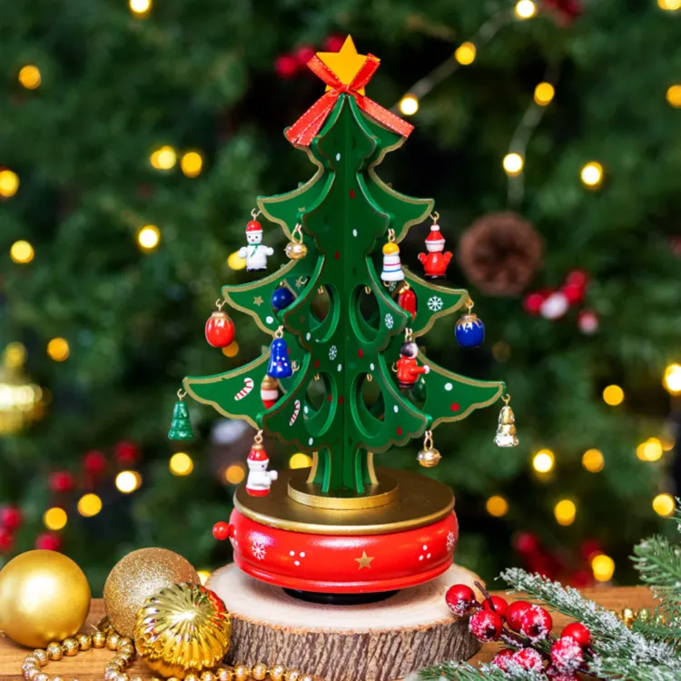 Gisela Graham Revolving Wooden Christmas Tree Music Box