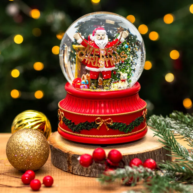 Gisela Graham Santa with Garland Large Musical Snow Globe Decoration