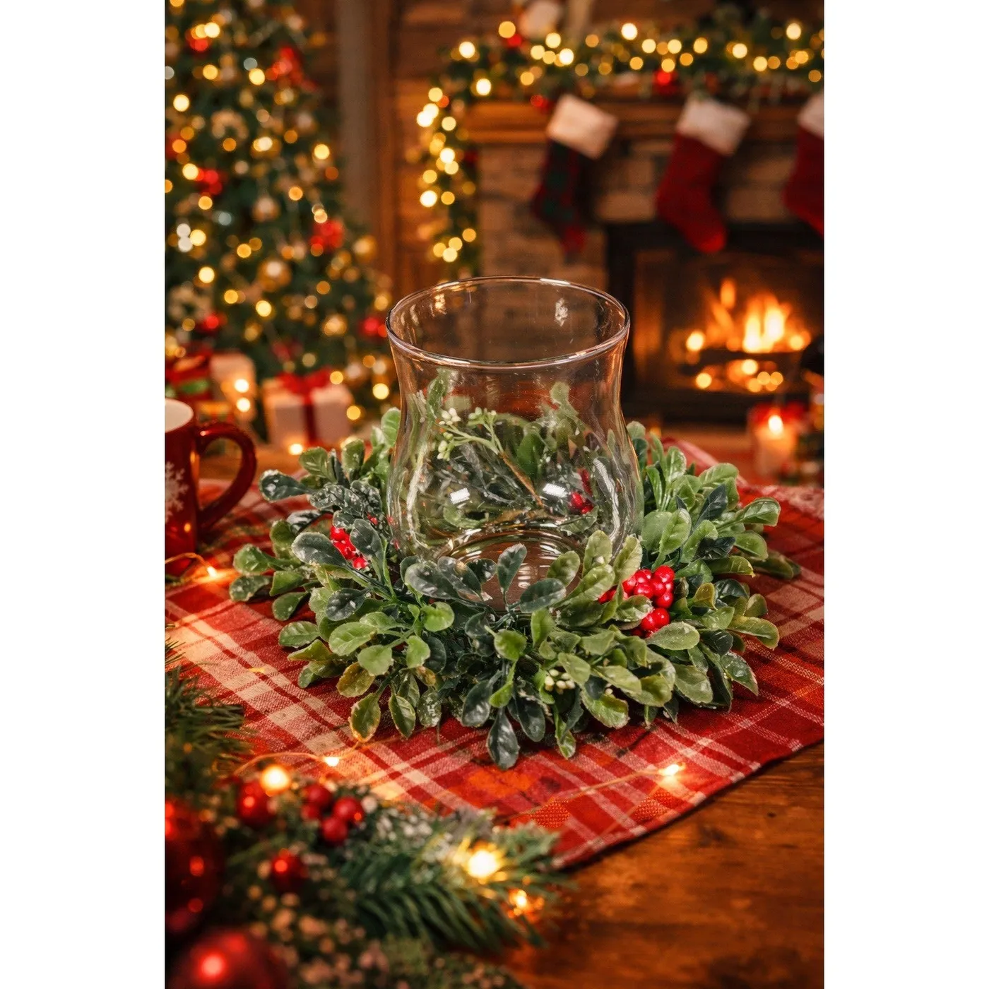 Glass Hurricane Candle Holder with Faux Greenery Ring, 6' Tall Table D – The Rustic Ivy