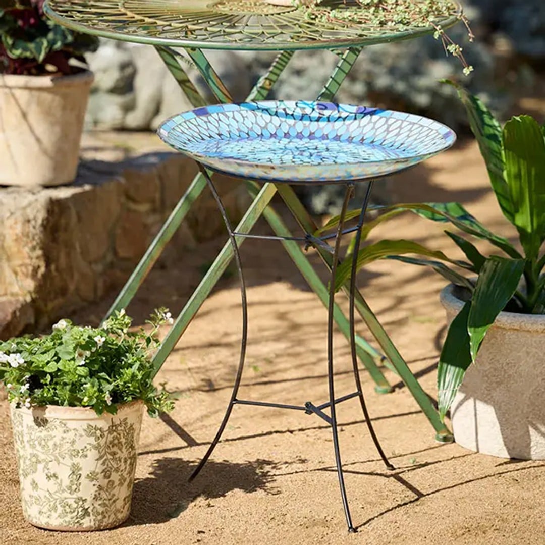 Glass Mosaic Outdoor Garden Bird Bath Bowl 47x7cm Blue | The Warehouse