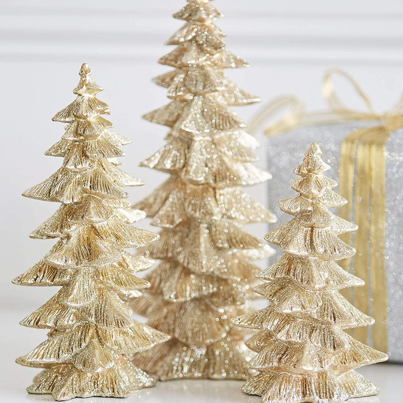 Glittered Christmas Tree Decorations, Set of 3, Champagne Gold, 6.5 to -  Richards Expo