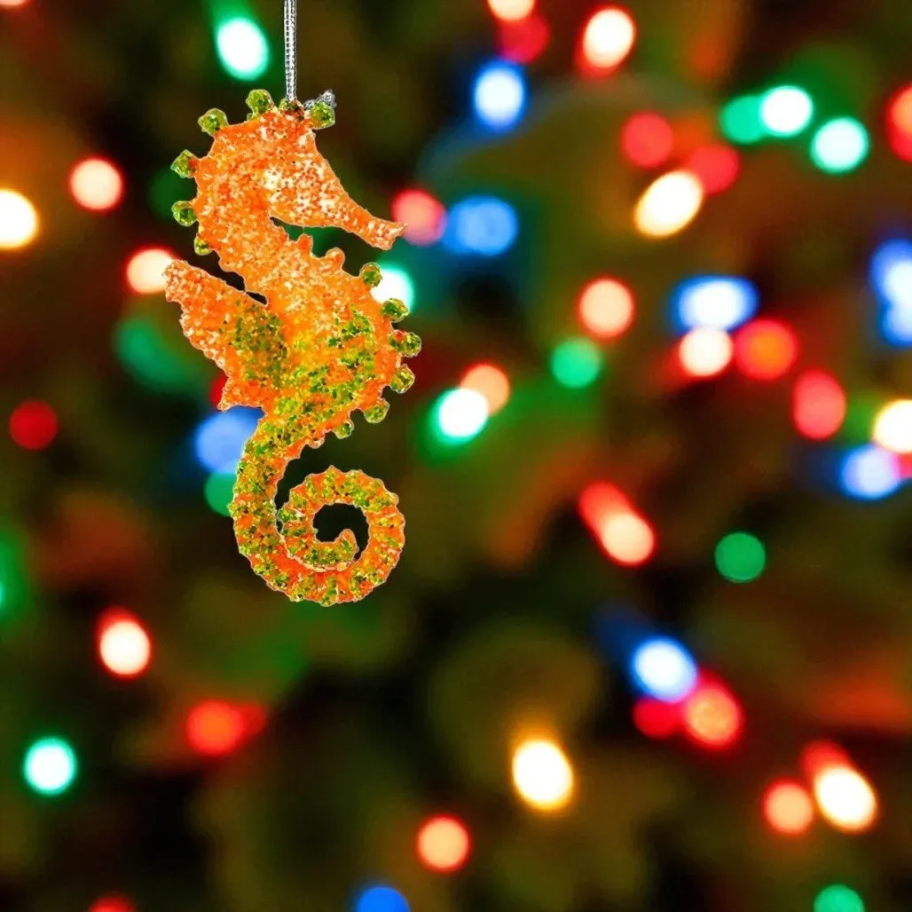 Glow in the Dark Orange Seahorse Ornament