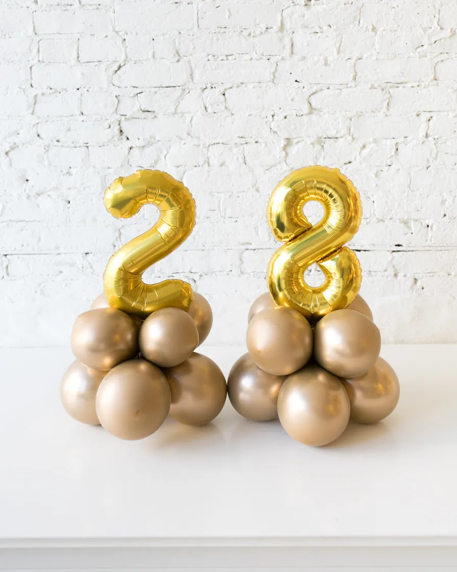 Golden - Tabletop Foil Number on Balloon Base - 1.5ft — Paris312