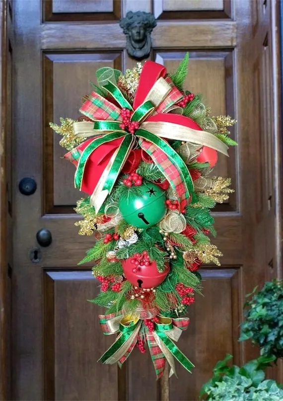 Gorgeous Christmas Holiday Door Swag | Designer Christmas Festive Holiday Door Swag with Red and Green
