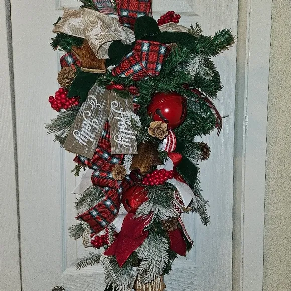 Gorgeous Christmas Holiday Door Swag | Designer Christmas Festive Holiday Door Swag with Red and Green Accents