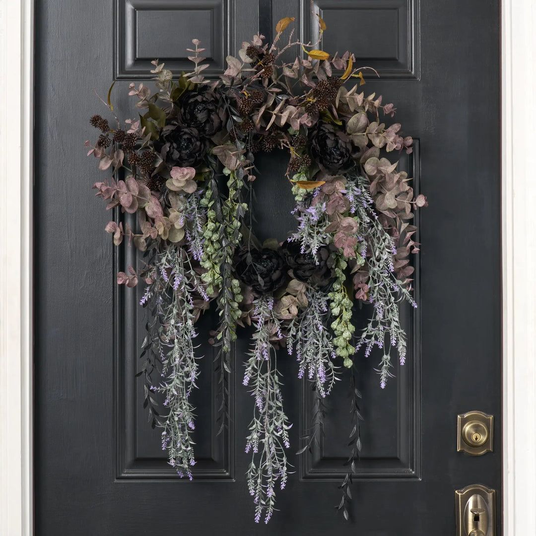 Gray Floral Gothic Door Wreath Black And Bronze Elegantly Goth 20' Wreath, Premium Gold Door Decoration With Floral Orchids Michaels