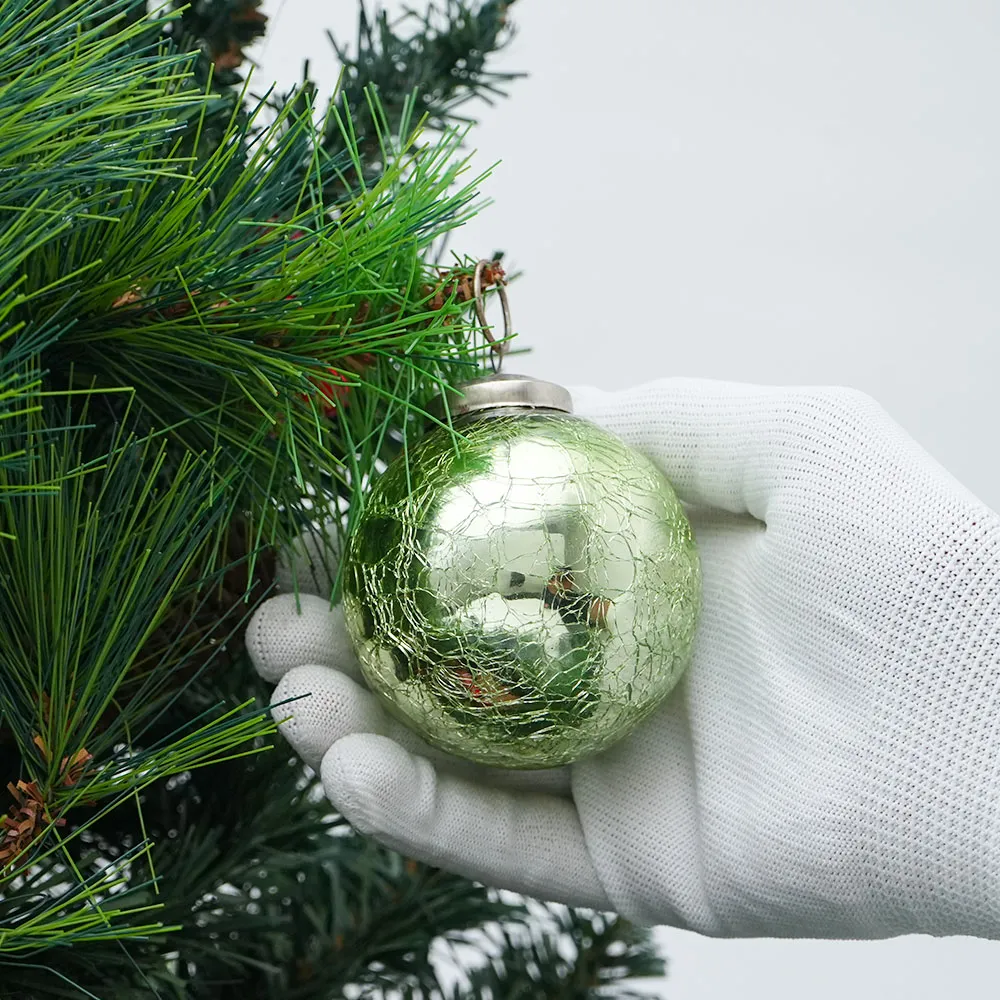 Green Crackle Round Glass Christmas Ornament
