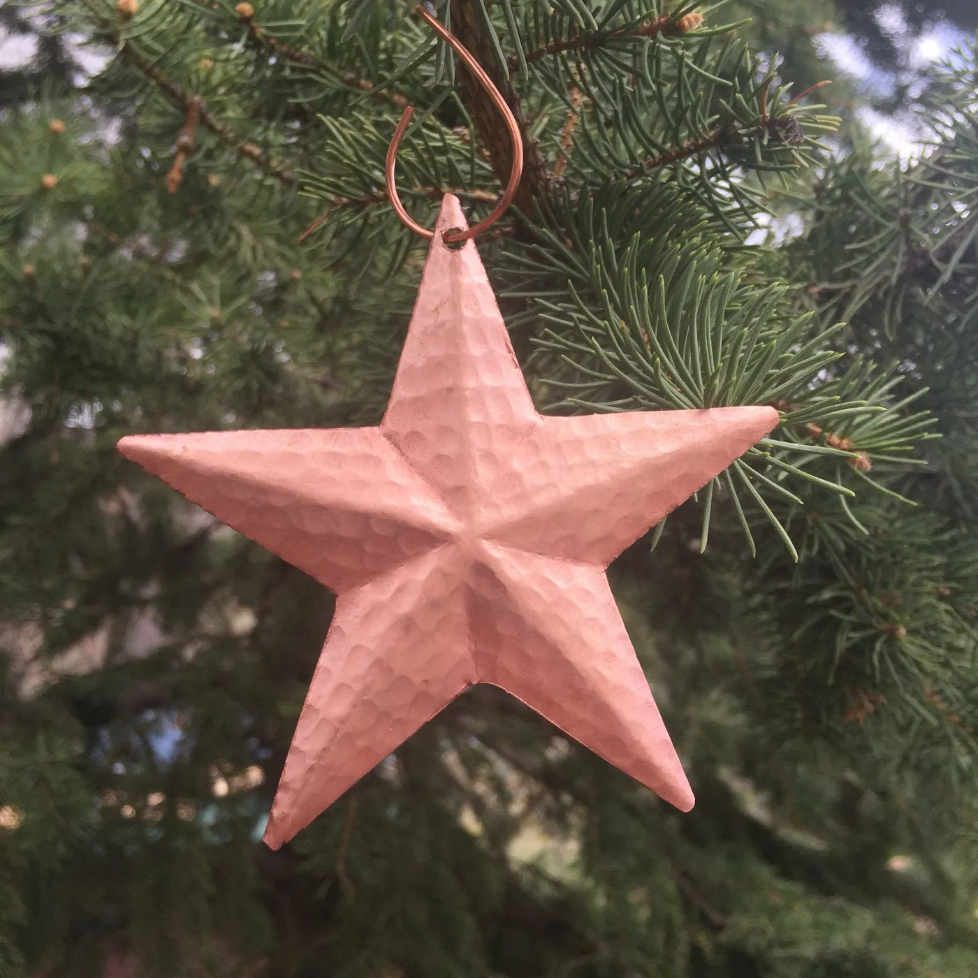 Handcrafted Pure Hammered Copper Star Christmas Tree Ornament
