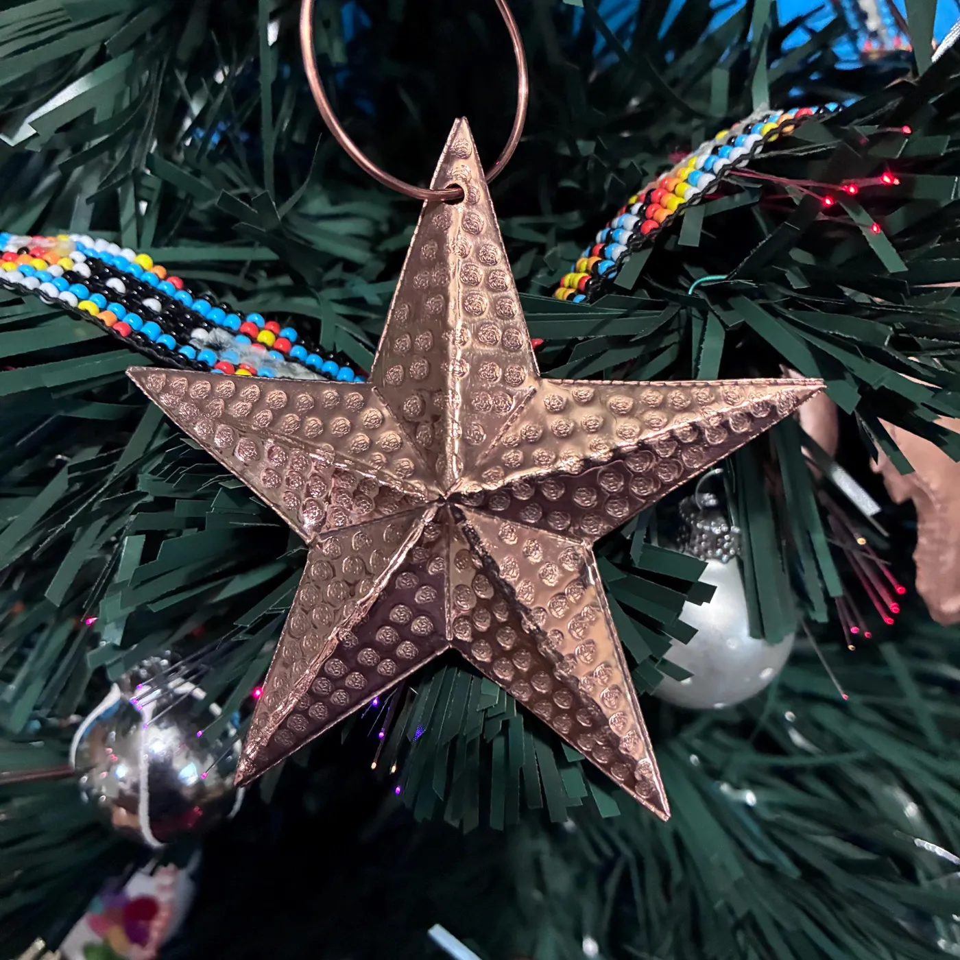 Handcrafted Pure Hammered Copper Star Christmas Tree Ornament