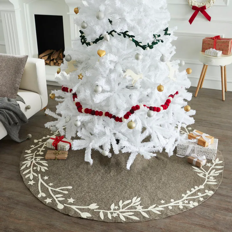 Handmade Branches and Stars Gray XL Christmas Tree Skirt Felt 72'