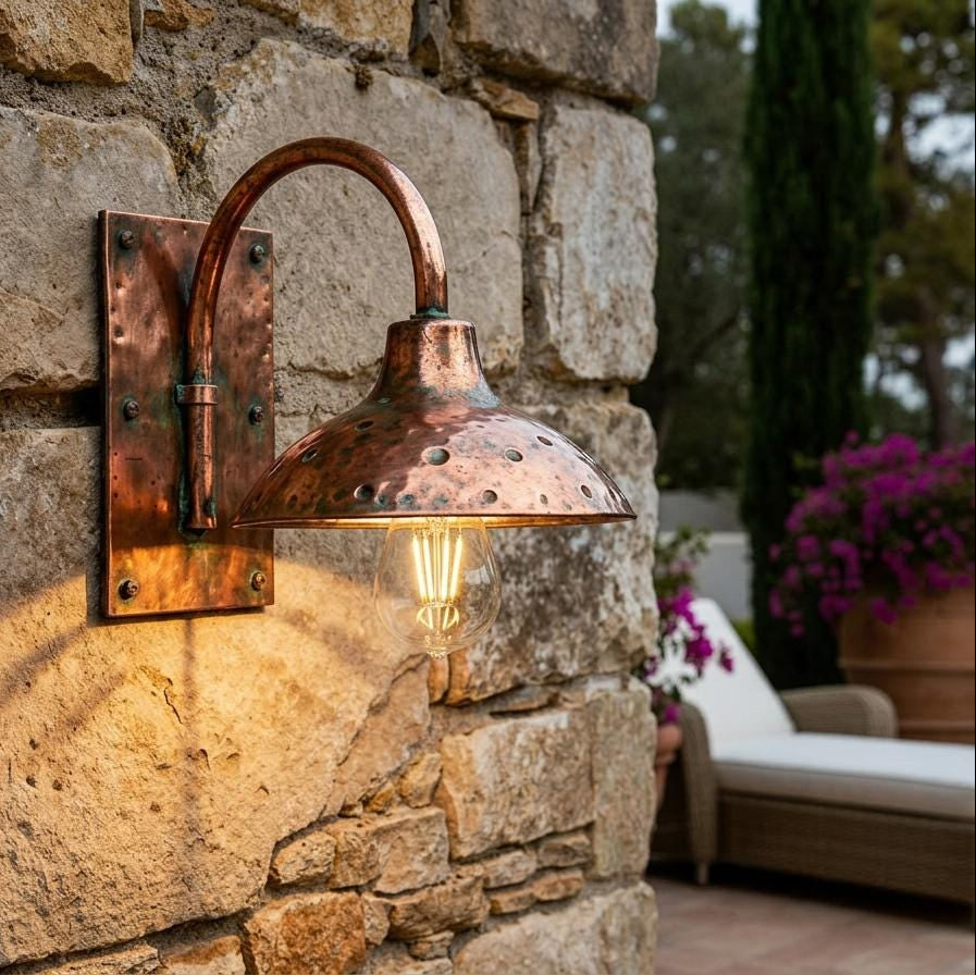 Handmade Copper Gooseneck Wall Sconce, Rustic Farmhouse Outdoor Light -  Brooklyn Brass