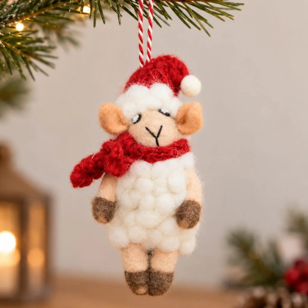 Handmade Felt Sheep Christmas Ornament with Santa Hat – Kriti Craft