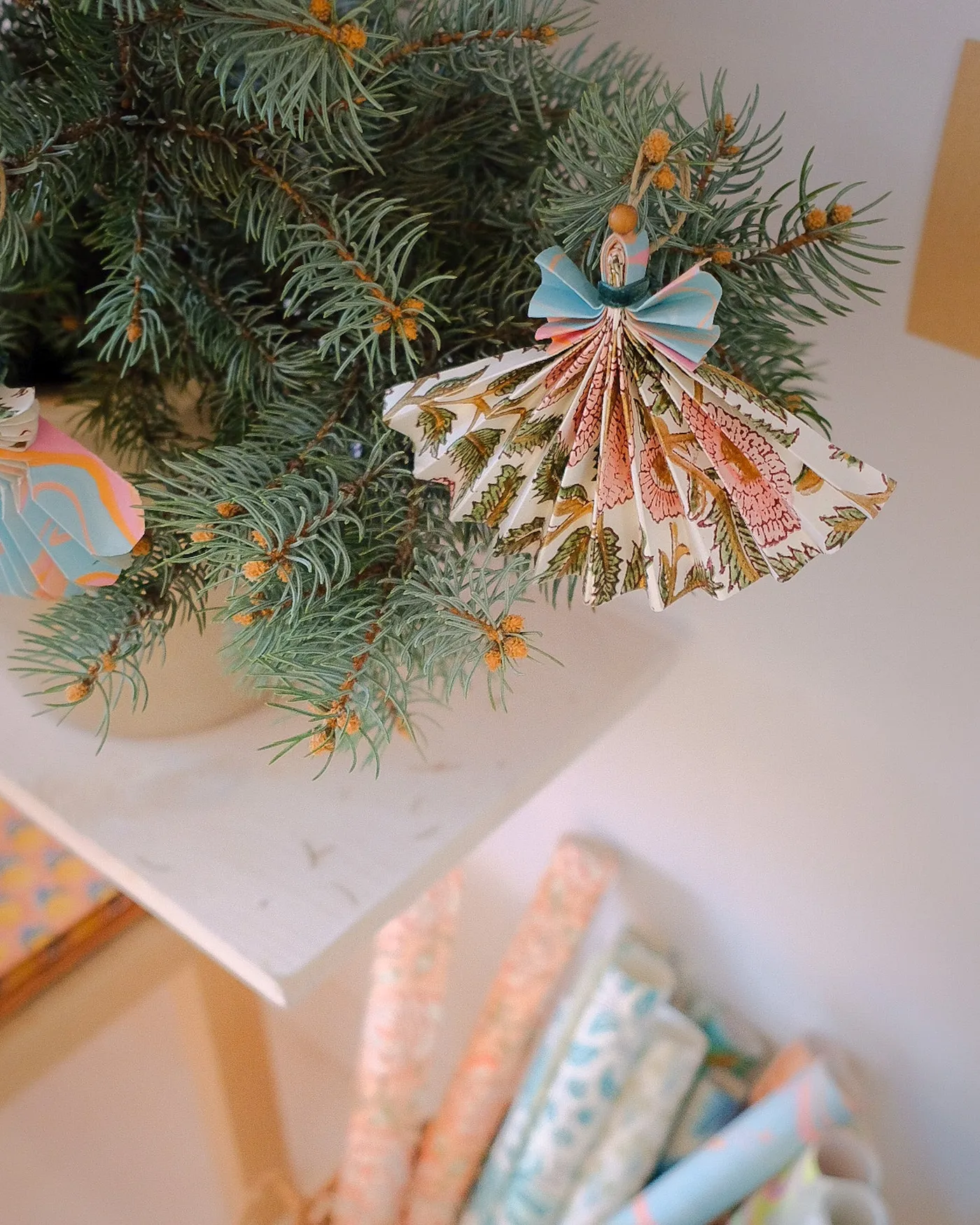 Handmade Ornaments with Block-printed paper