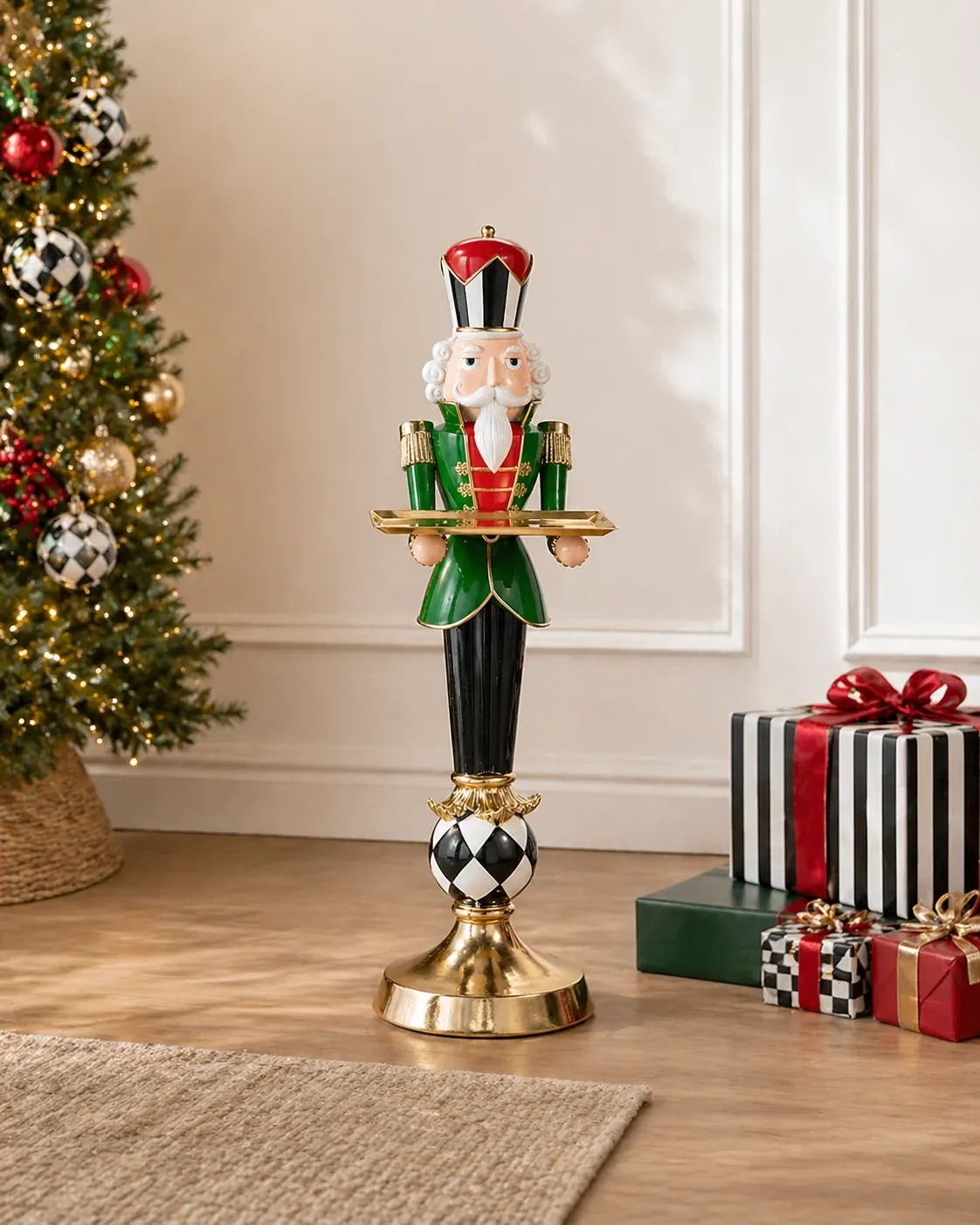 Harlequin Nutcracker Tree Ornaments A Decorative Christmas Nutcracker Soldier Dressed In A Gold And Green Harlequin
