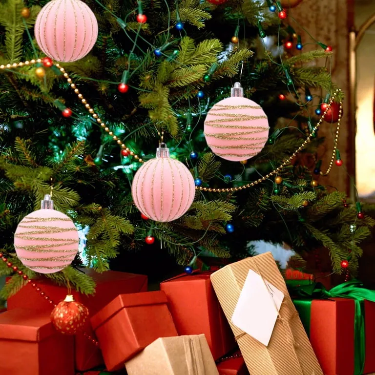 HBBKVI Set of 12 Pink Flocked Christmas Ball Ornaments, 2.4in Glitter Gold Pattern, for Christmas Tree Holiday Decor - Walmart.com