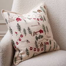 Holly Jolly Embroidered Cushion | Meadows & Byrne