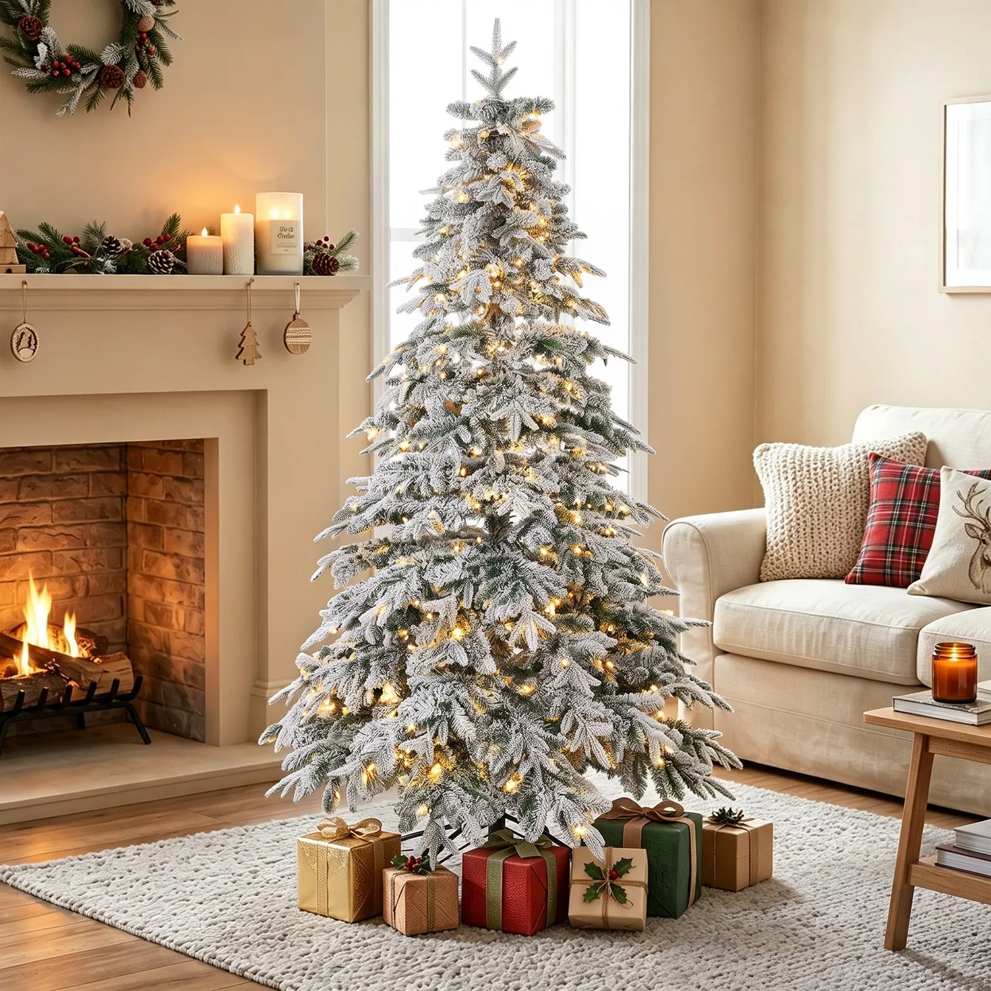 HOMCOM 6ft Prelit Flocked Christmas Tree with 350 LEDs, Green