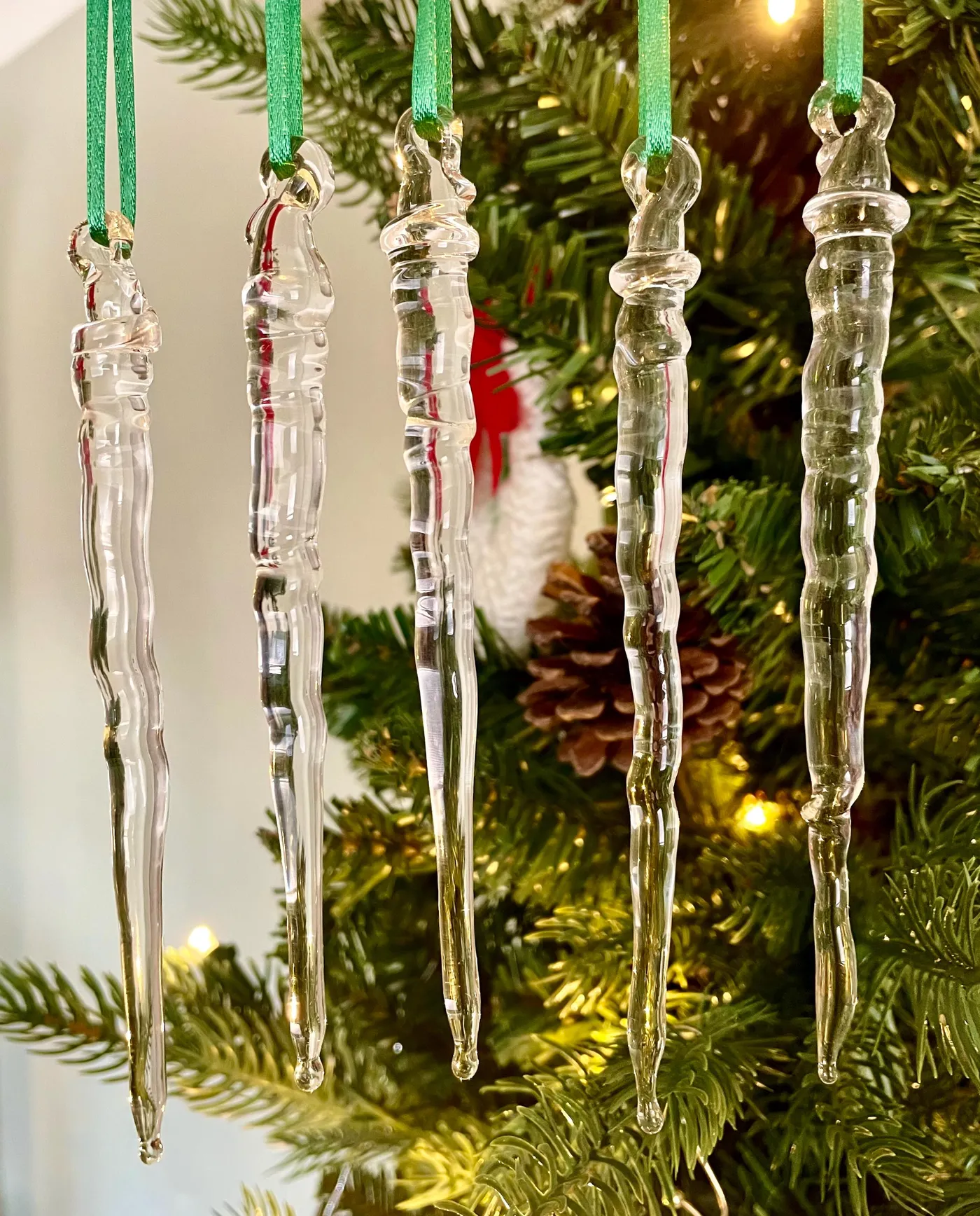 Icicle Christmas Tree Ornaments Blown Glass Icicle Ornaments Handmade Glass Icicle Christmas Ornaments Set Of (5
