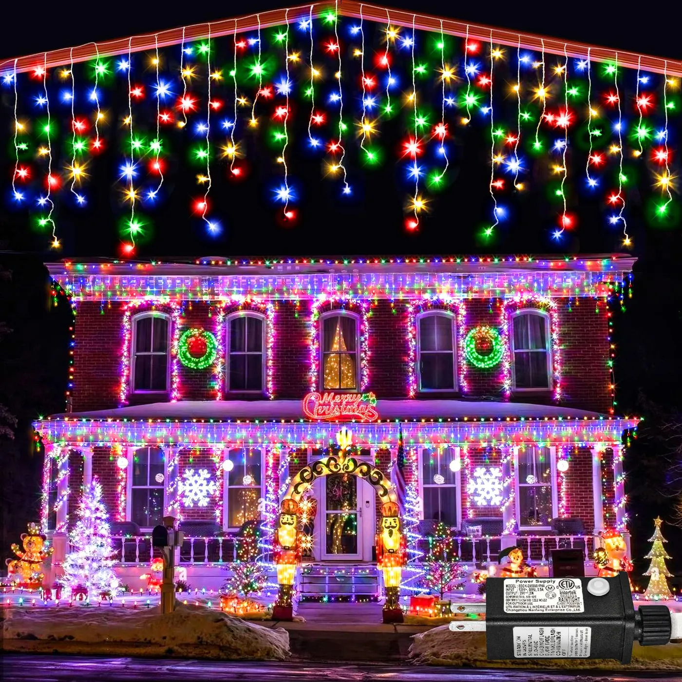 Icicle lights Outdoor - 66ft Christmas Lights with 640LED 120 Drops 8  Modes, Plug in Curtain String