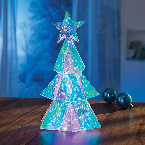Iridescent Colour Changing LED Christmas Tree Battery Operated with Timer, H38cm