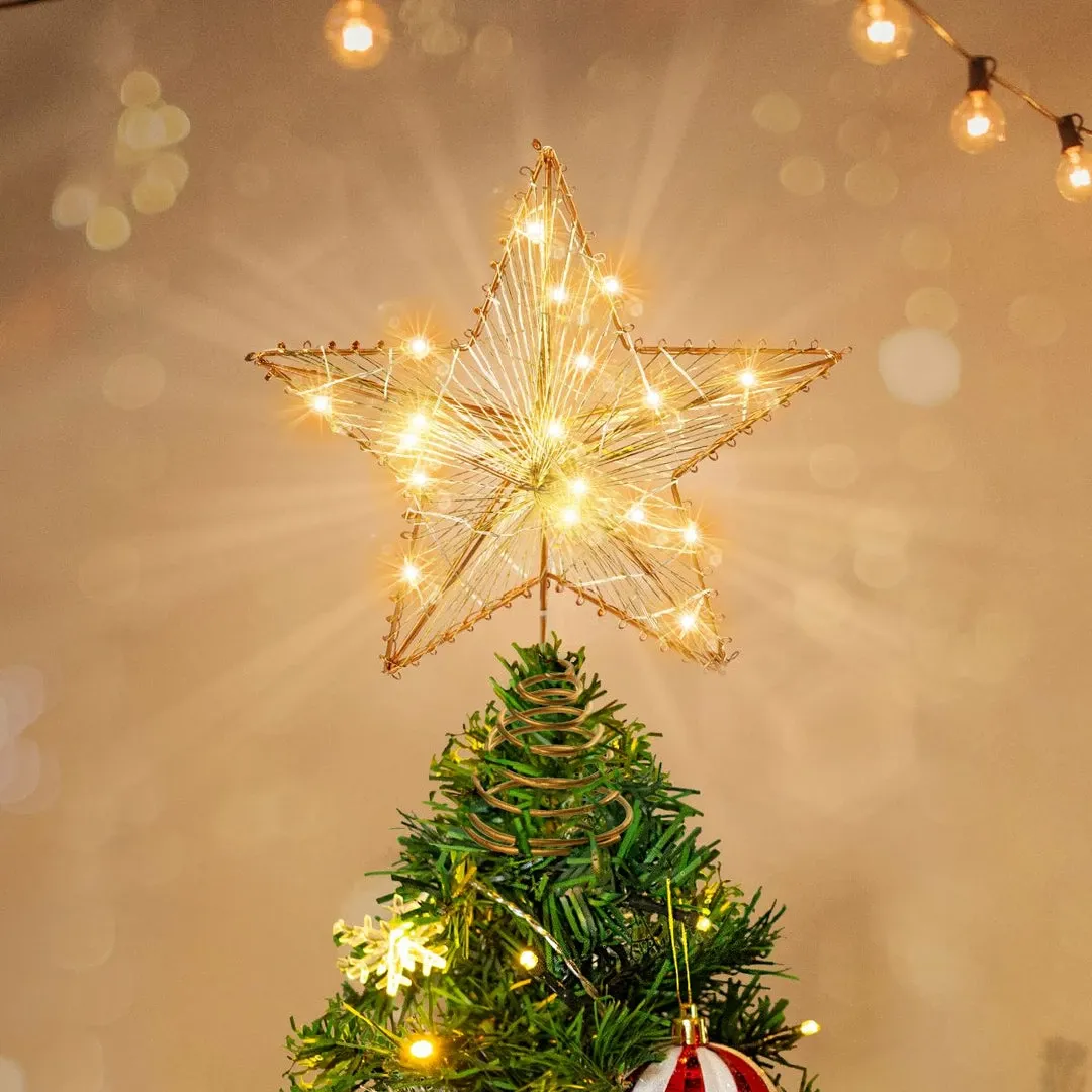 Joiedomi Christmas Tree Toppers, Gold Star Tree Topper Lighted With Warm White LED Lights is simple modern style