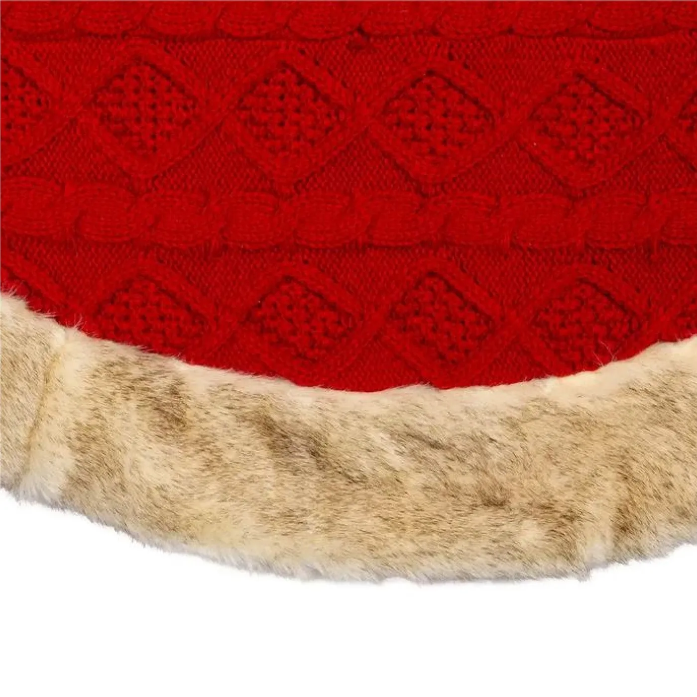 Kurt Adler 48' Knit Tree Skirt with Tan Faux Fur Border - Red