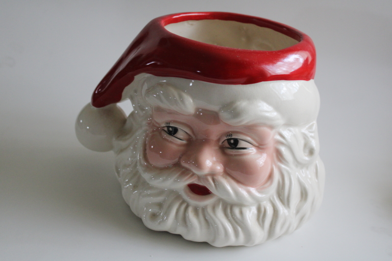 large Santa head planter MCM vintage USA pottery, Christmas tree holder