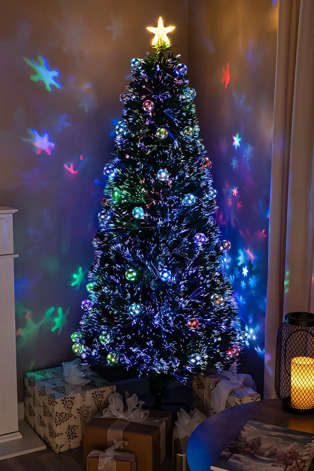 Led Colored Christmas Tree Lights 2ft 6ft Green Fibre Optic Christmas Tree  With Multi Coloured LEDs Baubles Garden Trends