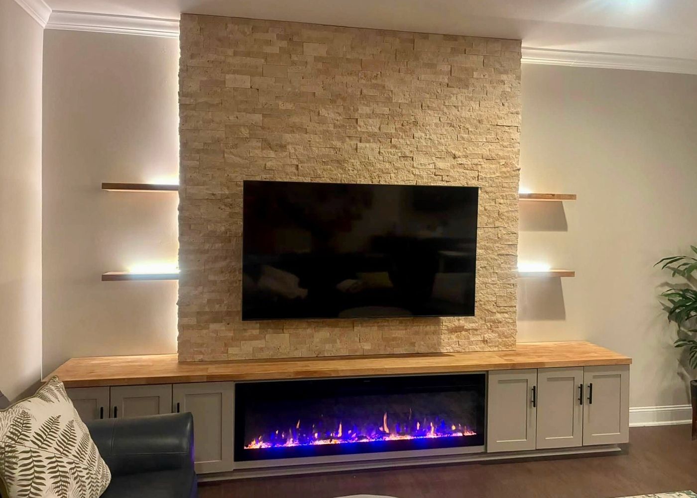 Ledger Stone Fireplace Media Wall in Durham, NC | Completed Project