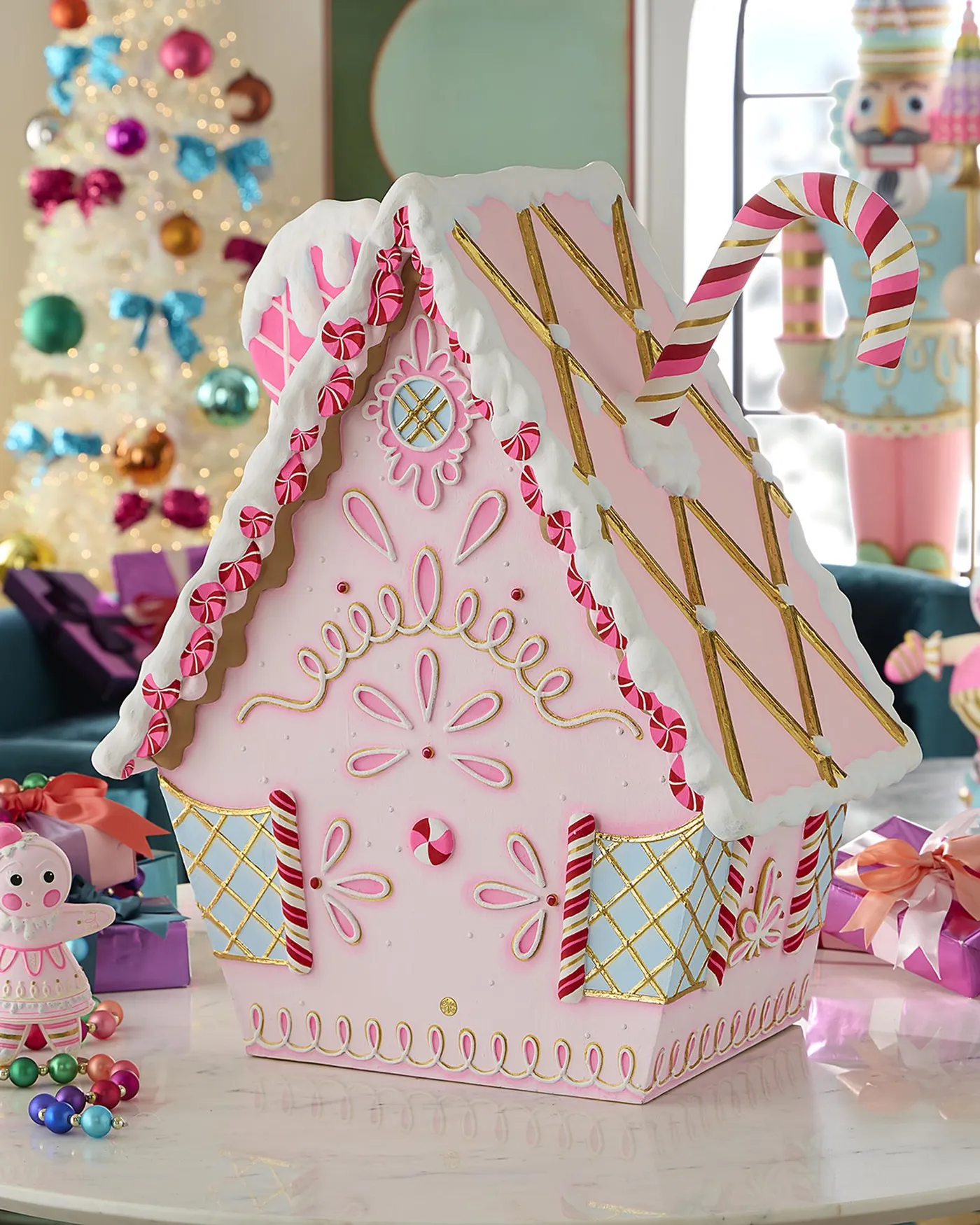 Light Up Pastel Pink Tiered Sugared Gingerbread Castle Whimsical Christmas Decor