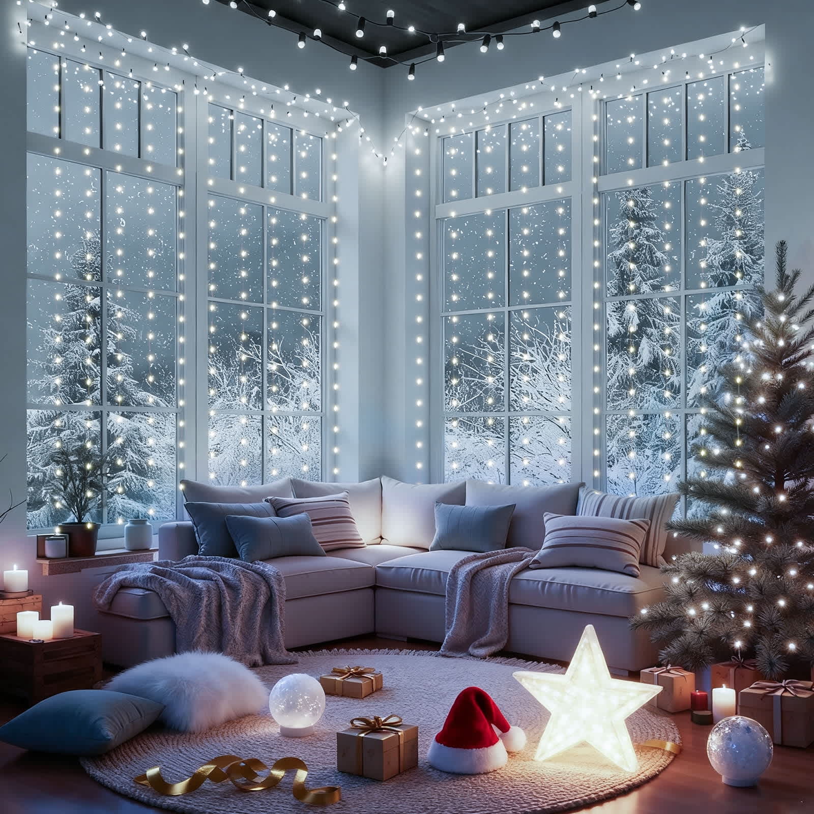 Living Room Christmas Holiday String Lights Christmas Living Room 2020  Shades Of Blue Interiors
