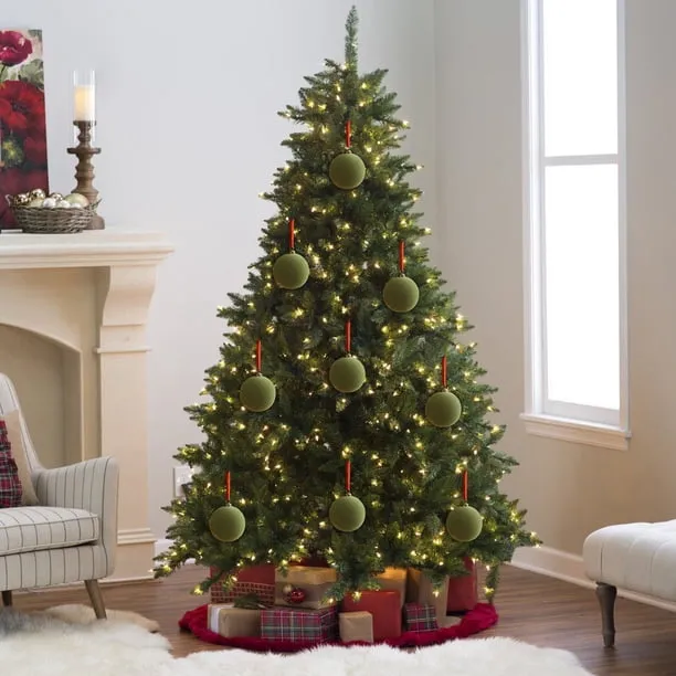 Livrdious 6-Pack Large Flocked Velvet Christmas Tree Ball Ornaments Set, Decorative Hanging Baubles, Shatterproof 3.15 Inches, Green - Walmart.com