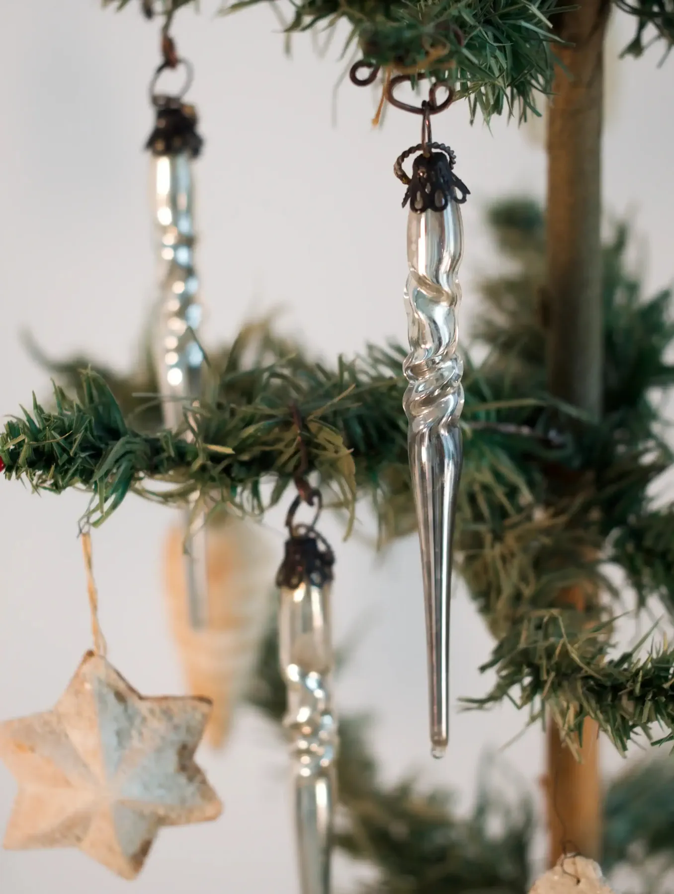 Lot of 60+ Vintage Twist Swirl Icicle Christmas Tree Ornaments, Santa Variety! Pair Mouth-Blown Glass Icicles | Vintage-Inspired Ornament