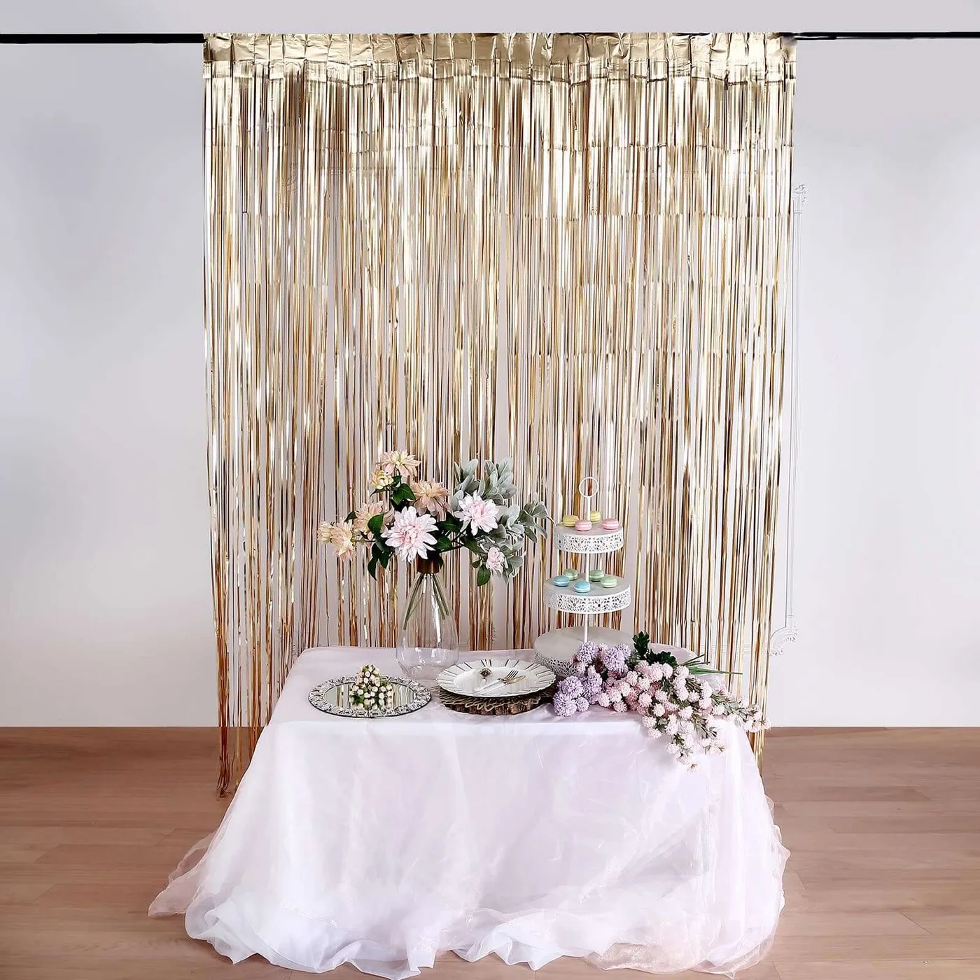 Matte Gold Metallic Tinsel Foil Fringe Curtain 8ft - Shimmer Doorway Party Backdrop by eFavormart Event Decor Shop