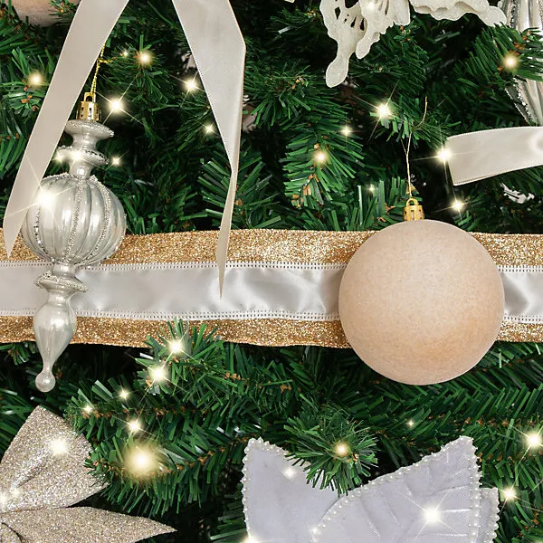 Melody Maison Large Gold & Ivory Iridescent Wired Christmas Tree & Gift  Wrapping Ribbon - 270cm