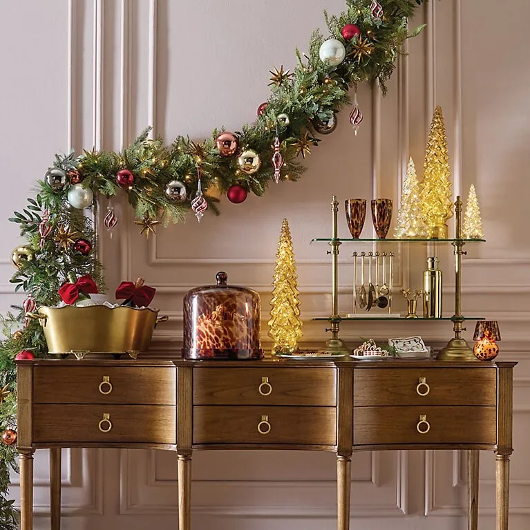 Metallic Glass Micro LED Trees & Warm White Twinkling Lights Gold 13', Gold 8', Silver 13', Silver 8'
