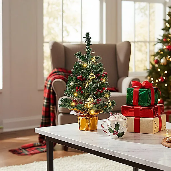 Mini Desktop Christmas Tree with Fairy Lights, 30cm W x 53cm H